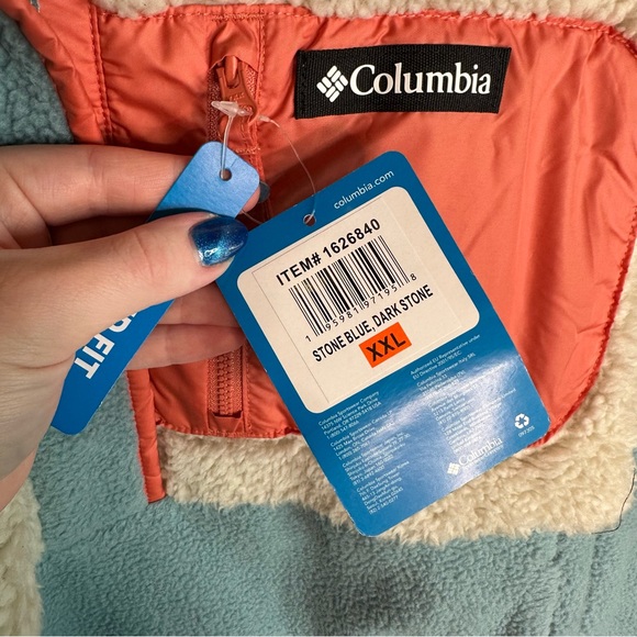 NWT Columbia Women’s Lodge Sherpa Pullover Stone Blue and dark stone size XXL - Picture 5 of 5